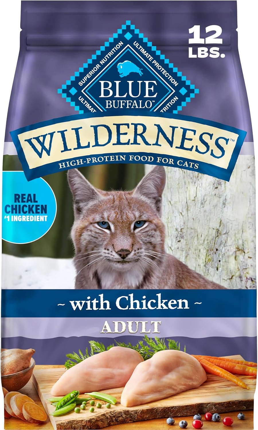 Blue Buffalo Wilderness Chicken Adult Dry Cat Food, Grain-Free, 12 lb