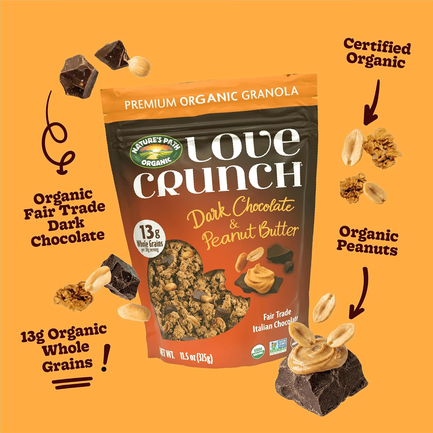 Love Crunch Dark Chocolate & Peanut Butter Granola, 11.5 oz (Pack of 6)