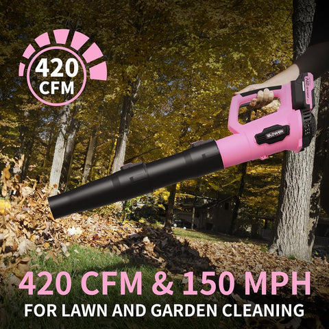 LEAPUL Leaf Blower Cordless with 2 Batteries & Fast Charger, Light Pink