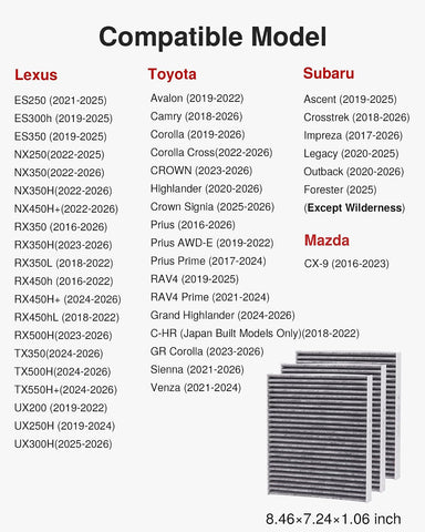 Puroma 3 Cabin Air Filter Activated Carbon for CP157 CF12157 Lexus Toyota