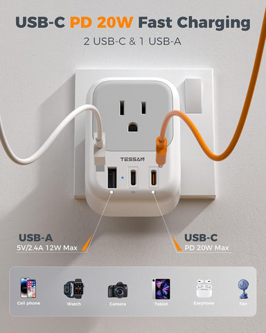 TESSAN UK Travel Adapters PD 20W, 2 Pack Type G