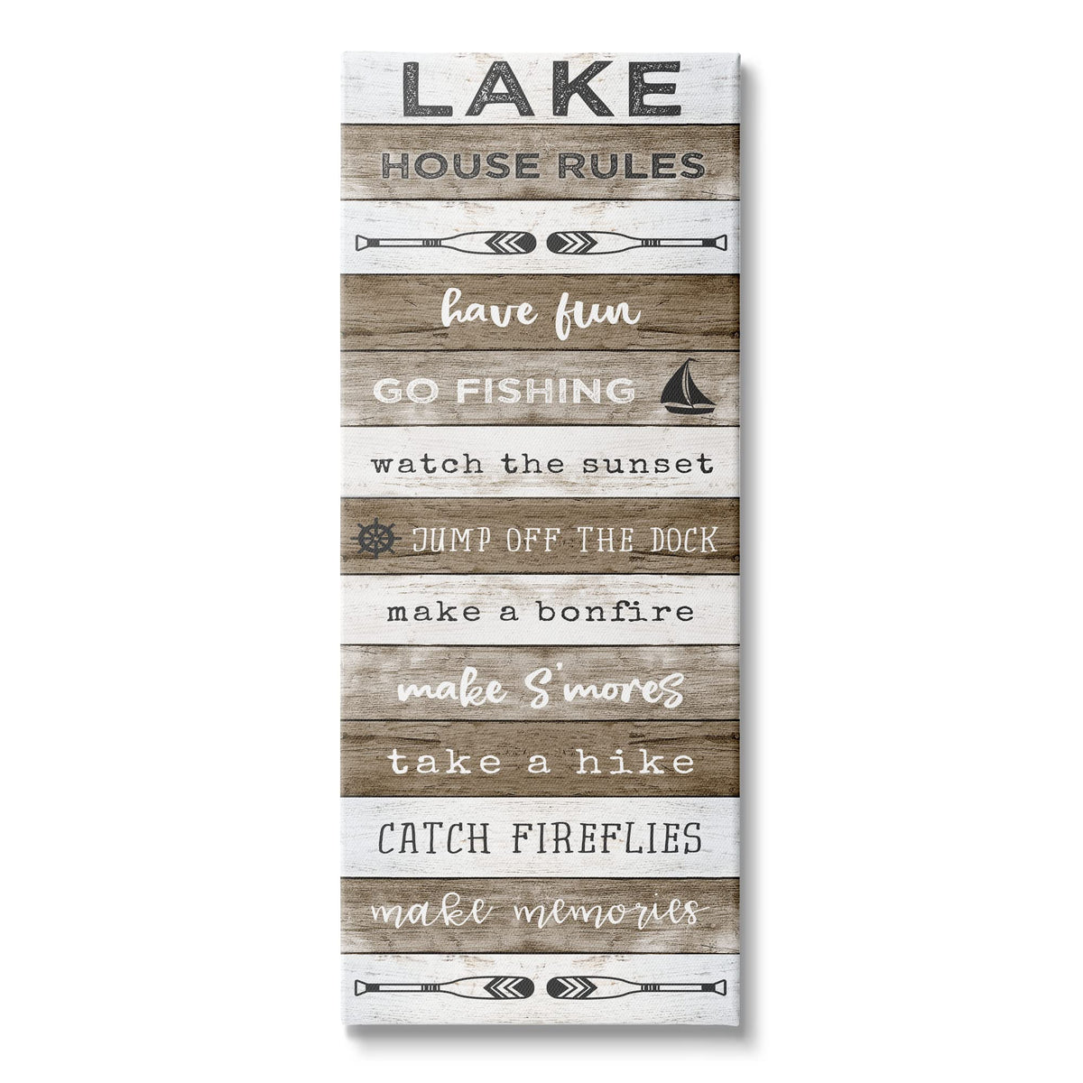 Stupell Industries Lake House Rules List Rustic Pattern Boat Oars, Designed by Natalie Carpentieri Canvas Wall Art, 13 x 30, White