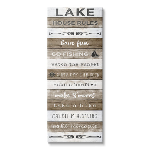 Stupell Industries Lake House Rules List Rustic Pattern Boat Oars, Designed by Natalie Carpentieri Canvas Wall Art, 13 x 30, White