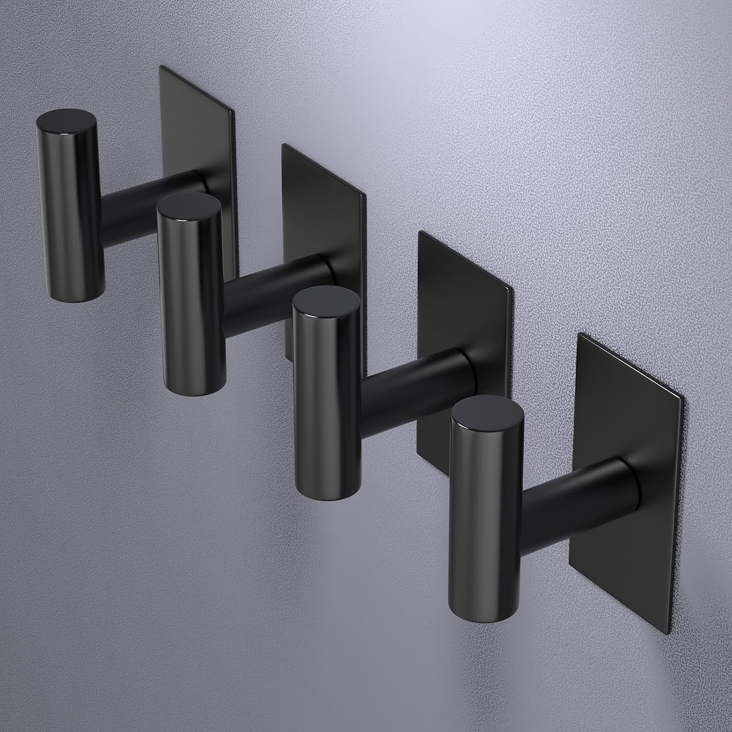 VAEHOLD Wall Towel Hooks, Heavy Duty Sticky Holder Waterproof Towel Hooks for Hanging Coat, Clothes, Closet Hook Wall Mount for Kitchen (Black, 4 Pack)