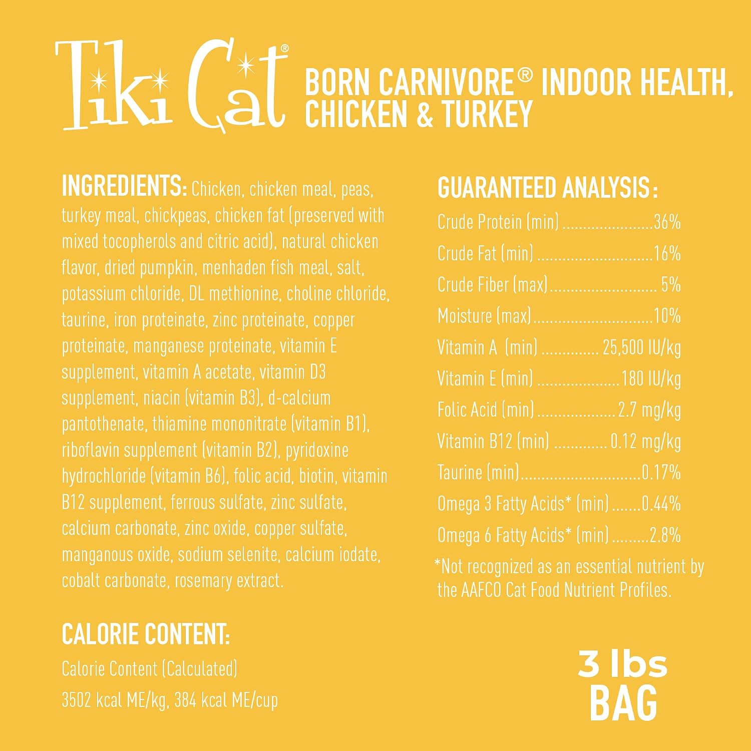 Tiki Cat Born Carnivore Dry Cat Food, Chicken & Turkey Meal, 3 lbs. Bag