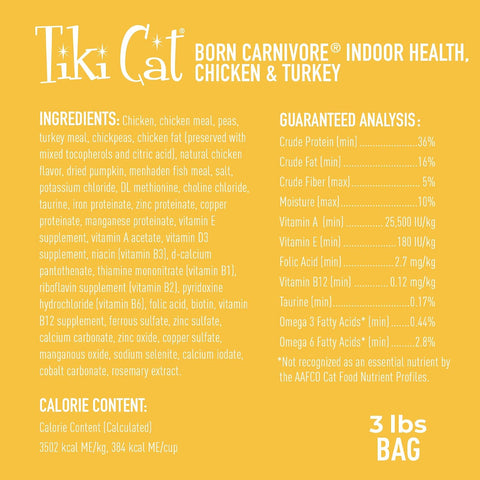 Tiki Cat Born Carnivore Dry Cat Food, Chicken & Turkey Meal, 3 lbs. Bag