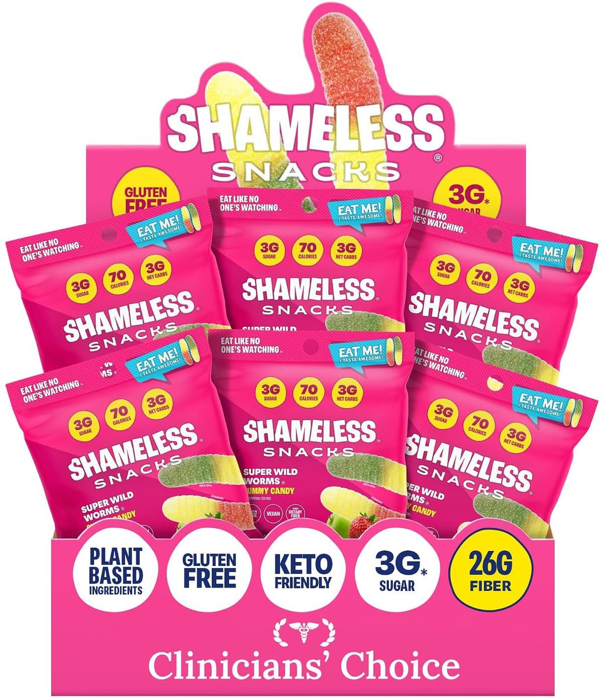 Shameless Snacks Sour Gummy Worms - Sour Candy & Fruit Snacks, Keto