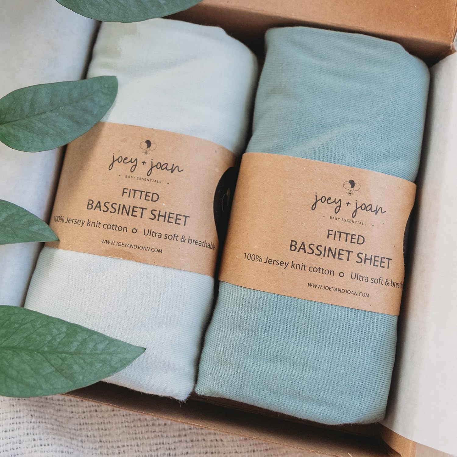 Joey + Joan Bassinet Fitted Sheets 33x20 for Baby Beside Dreamer Bassinet & Bedside Sleeper – Buttery Soft 100% Cotton – Light + Dark Sage Green – 2 Pack