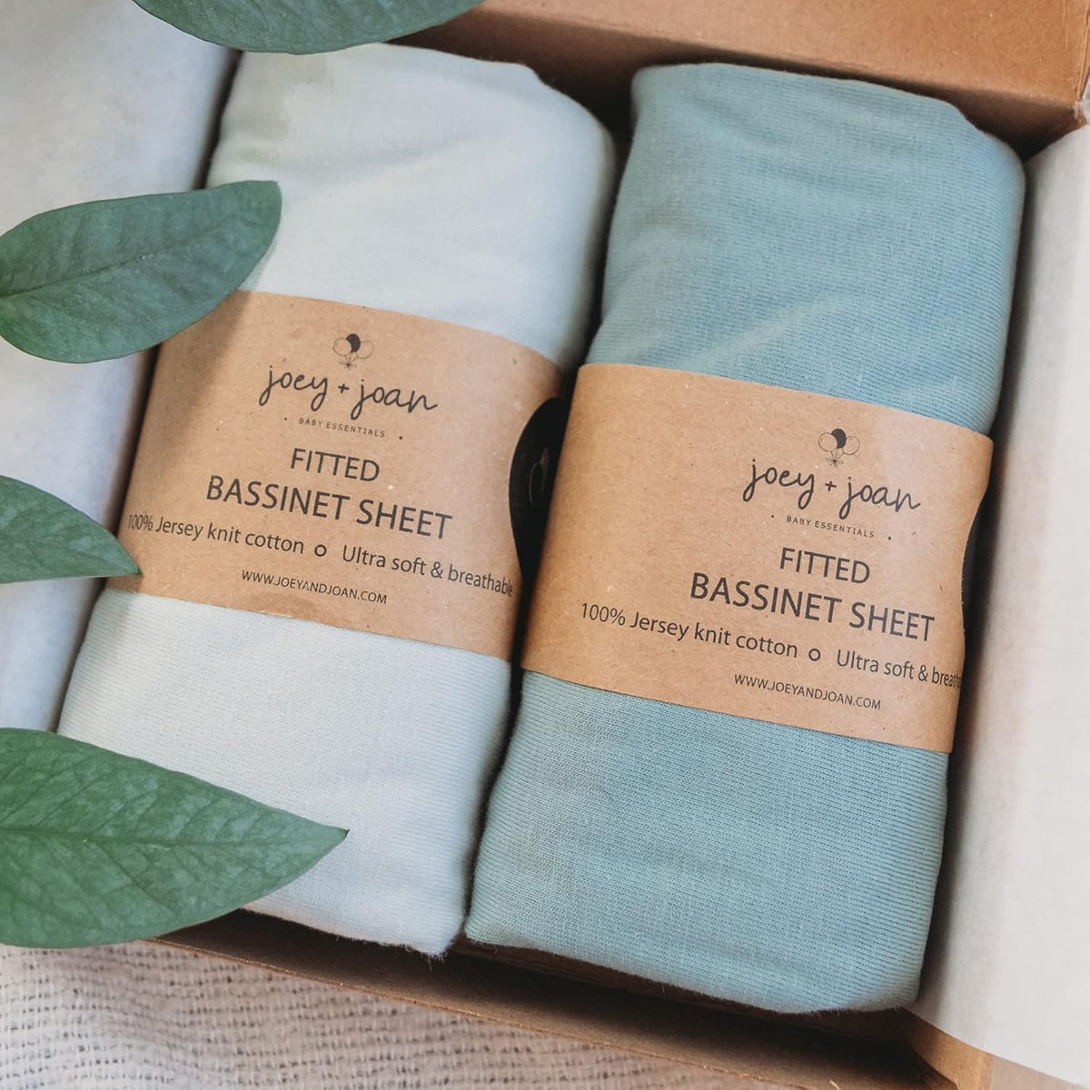 Joey + Joan Bassinet Fitted Sheets 33x20 for Baby Beside Dreamer Bassinet & Bedside Sleeper – Buttery Soft 100% Cotton – Light + Dark Sage Green – 2 Pack