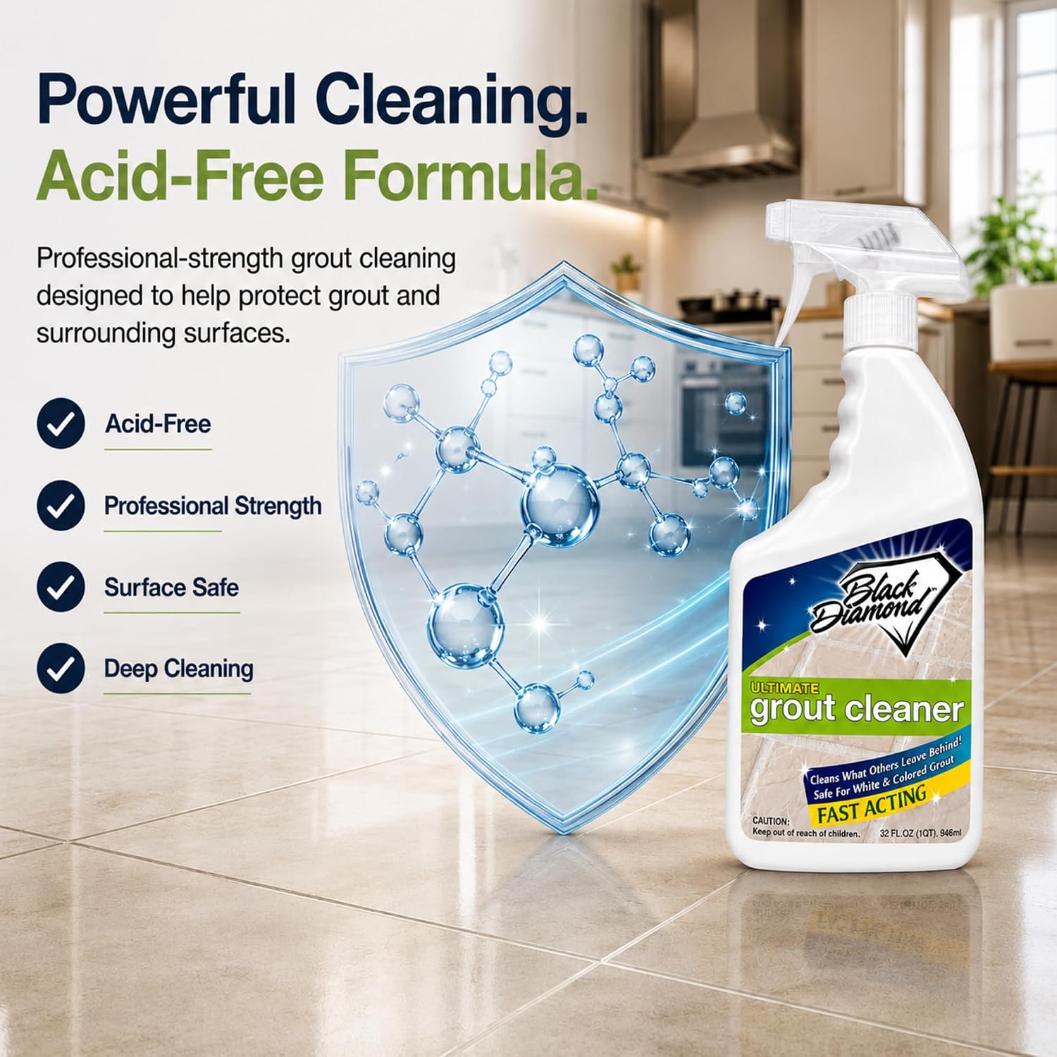 Ultimate Grout Cleaner for Tile & Grout, Acid-Free Stain Remover, 32 oz
