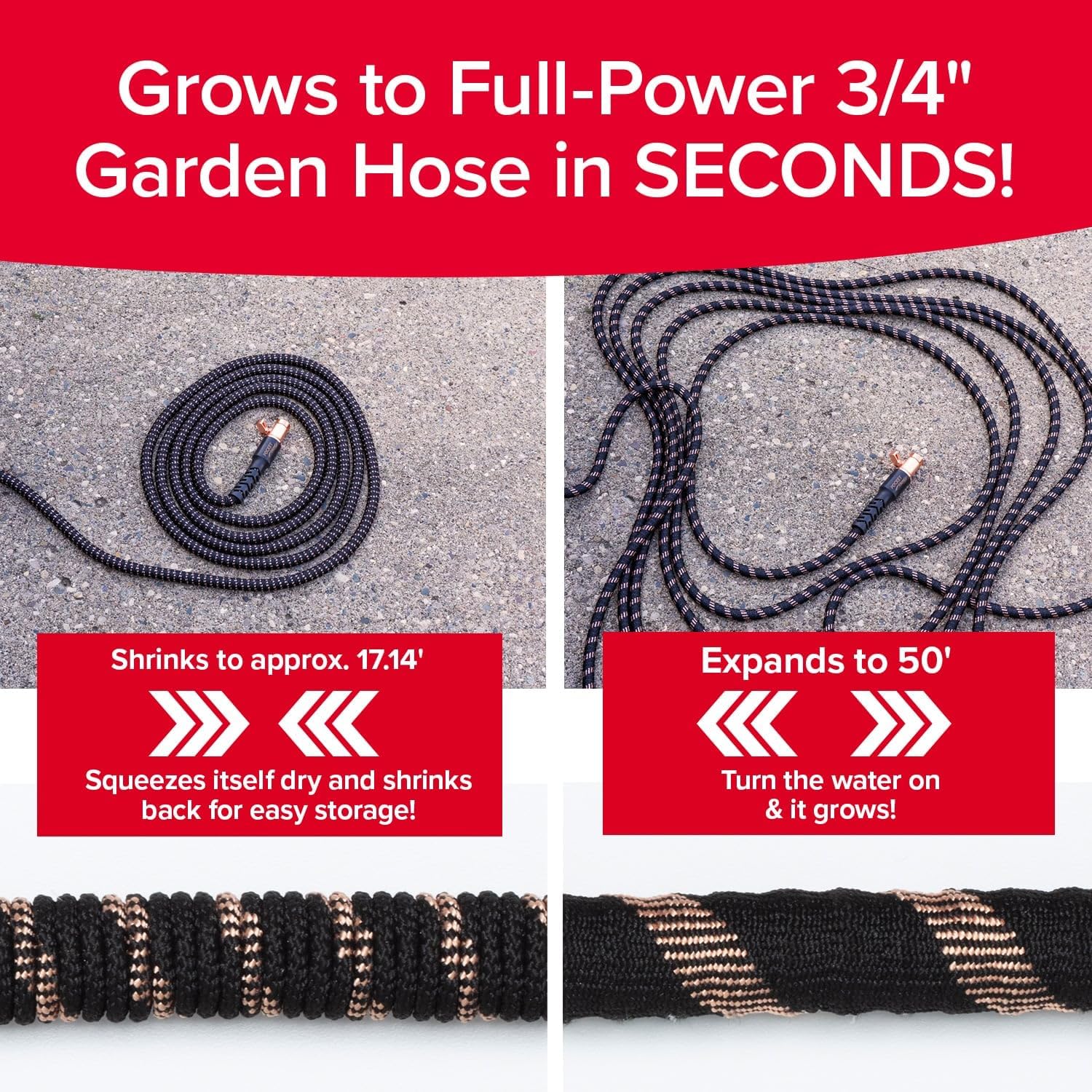 Pocket Hose 50 FT Copper Bullet Hose, 10-Pattern, 650psi