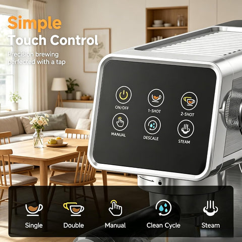 AMZCHEF 20 Bar Home Espresso Coffee Machine, Silver Gray