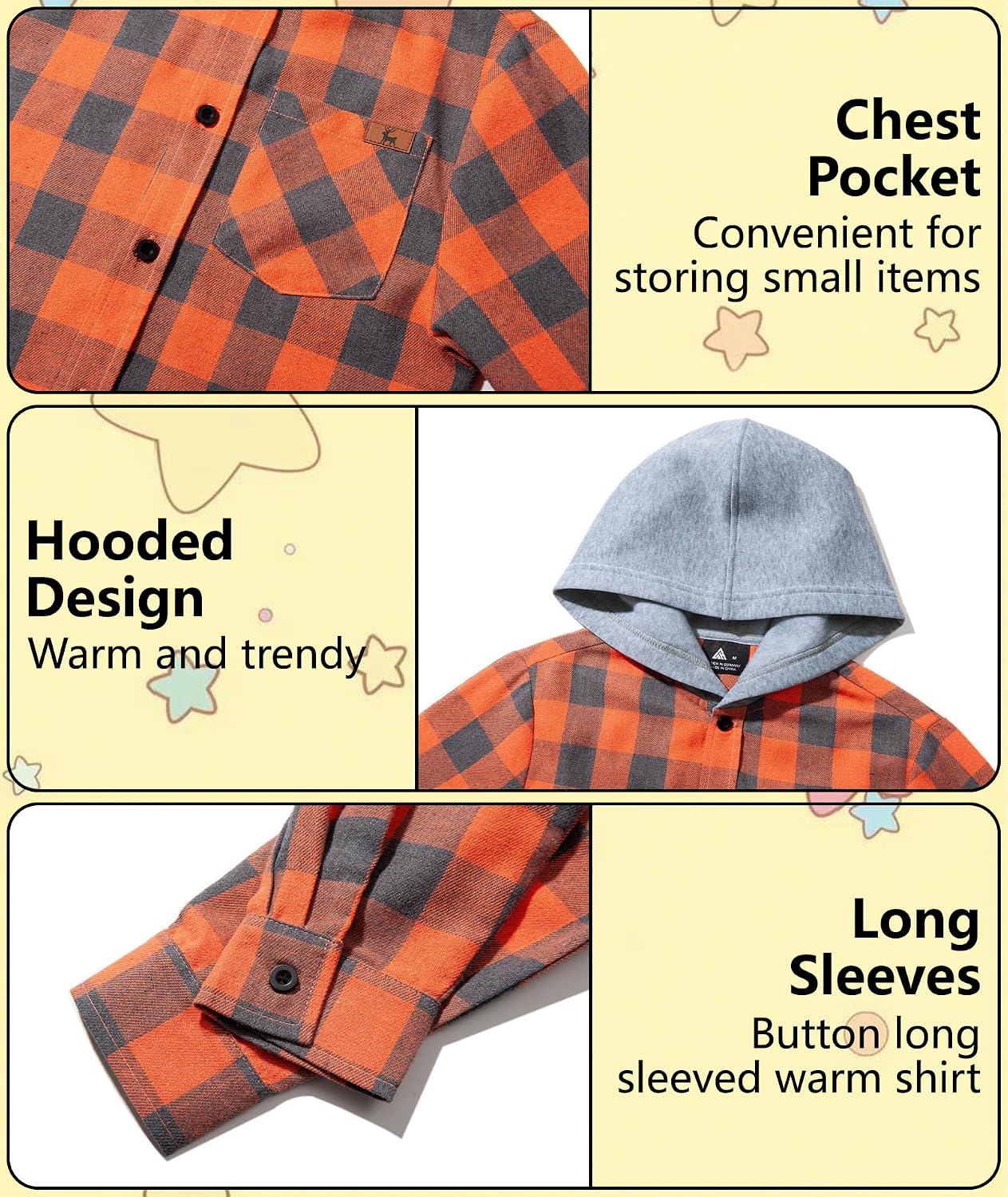 Boys Flannel Shirts Kids Plaid Hoodie for 6-15 Years