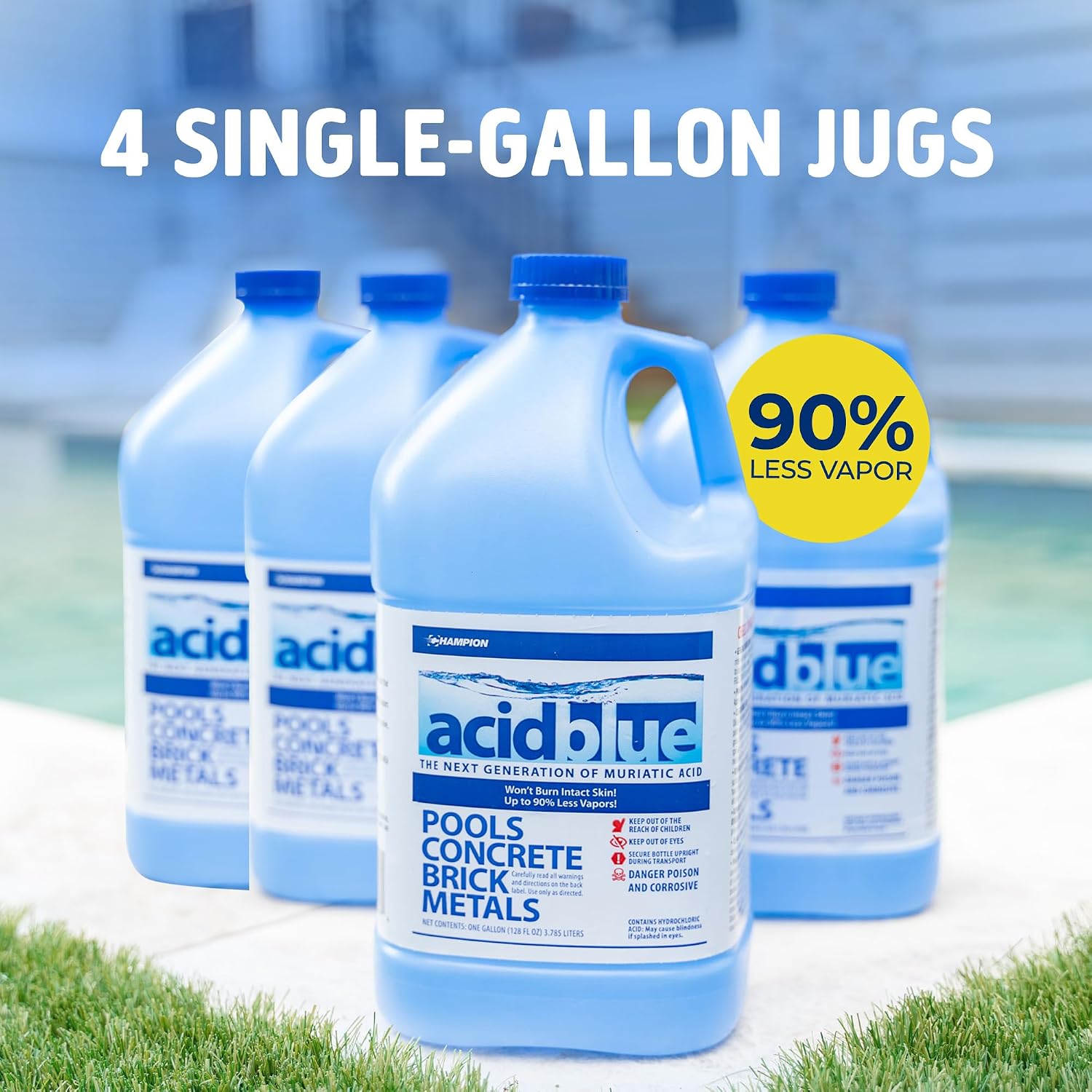 CPDI Champion 4 Pack AcidBlue Muriatic Acid for Pools @ Spas, 1 Gallon Each