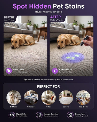 MOWETOO Black Light Flashlight,395nm Mini Zoomable UV Light