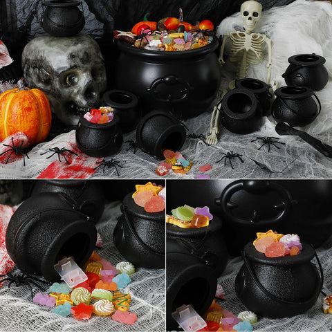 DIYASY Black Candy Cauldron, 8 Mini & 1 Large 7.7" Plastic Kettles Buckets with Handle Witch Cauldron Pot for Kids Halloween St. Patrick's Party Favors