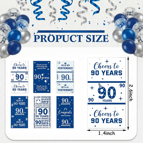 Tenare 90 Pcs 90th Birthday Candy Wrappers, Blue and Silver Stickers