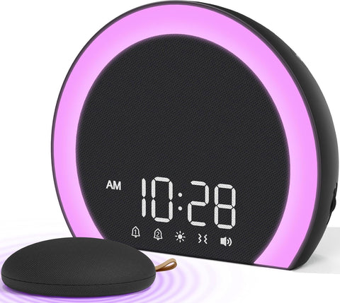 ANJANK Super Loud Alarm Clock with Wireless Bed Shaker, Vibrating Dual Alarm with Light Wake Up for Heavy Sleepers & Hearing Impaired, 9-Color Night Light, 8 Sounds, 0-100% Dimmer, USB Charger