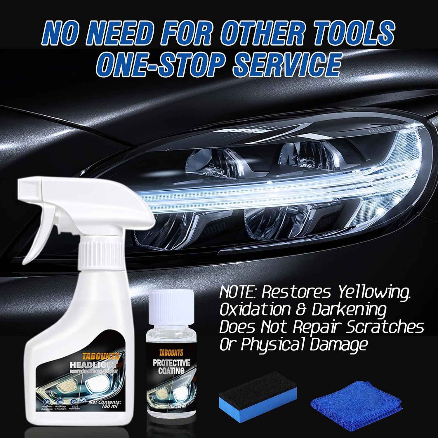 Headlight Restoration Kit, Automotive Headlight Cleaner and Yellowed Head Light Restoring Kit,Helps Clear Dull & Oxidized Lenses,Suitable for All Vehicle Headlamps