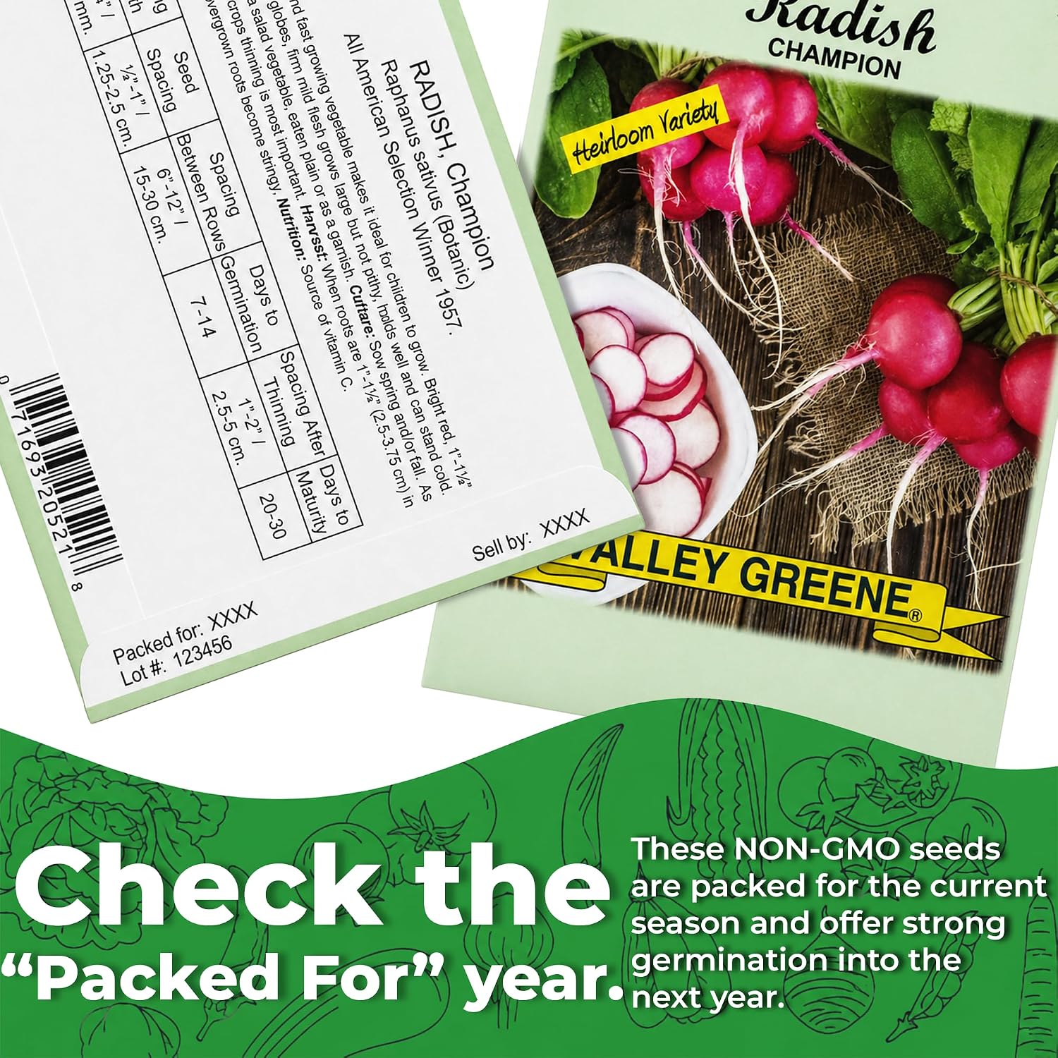 30 Packs of Deluxe Valley Greene Heirloom Vegetable Garden Seeds Non-GMO(Guaranteed 30 Different Varieties as Listed)