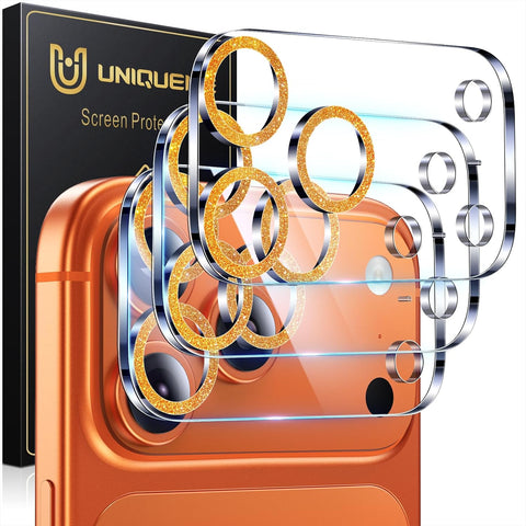 UniqueMe for 3 Pack iPhone 17 Pro Camera Lens Protector - Glitter Orange