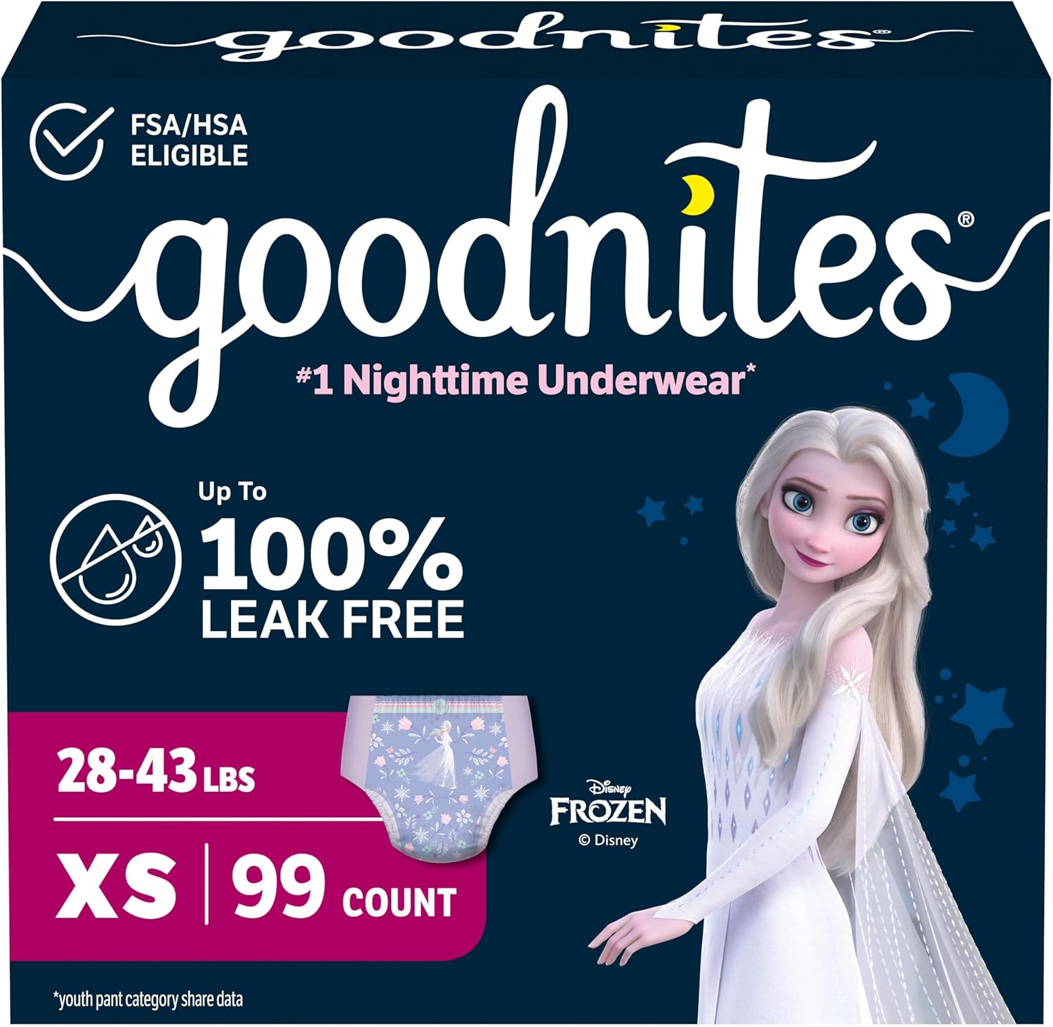 GoodNites Girls Nighttime Underwear, Size Extra Small, 99 Ct