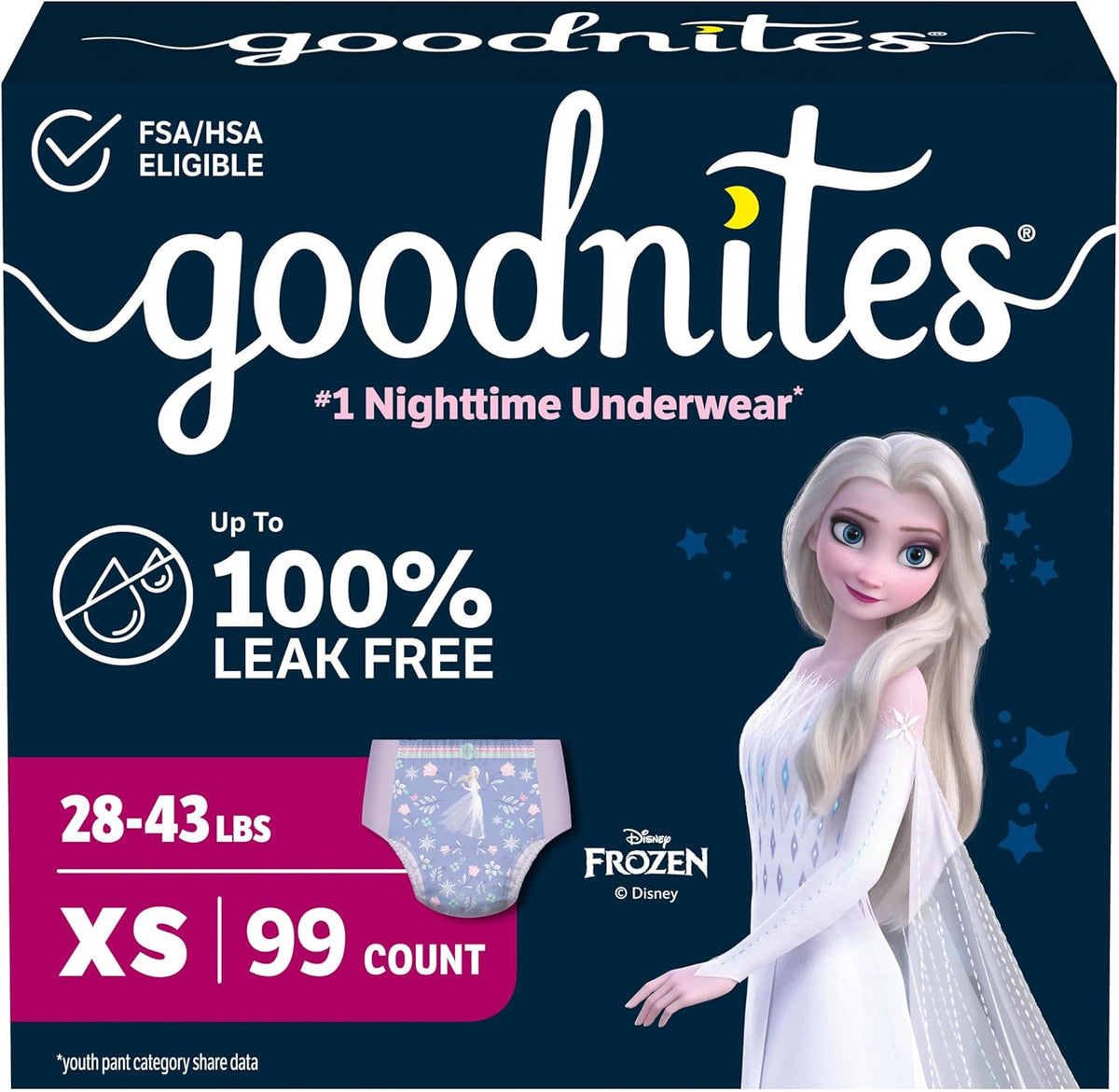 GoodNites Girls Nighttime Underwear, Size Extra Small, 99 Ct