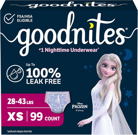 GoodNites Girls Nighttime Underwear, Size Extra Small, 99 Ct