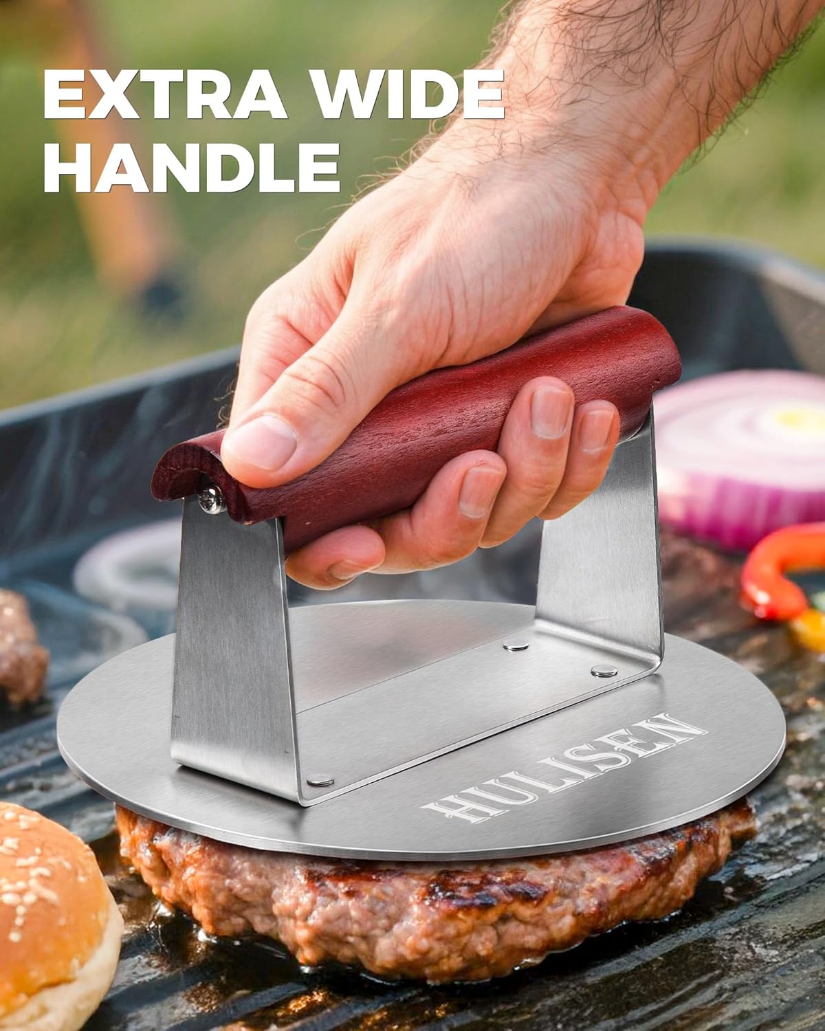 HULISEN Stainless Steel Burger Press, 6.2-Inch Round Burger Smasher