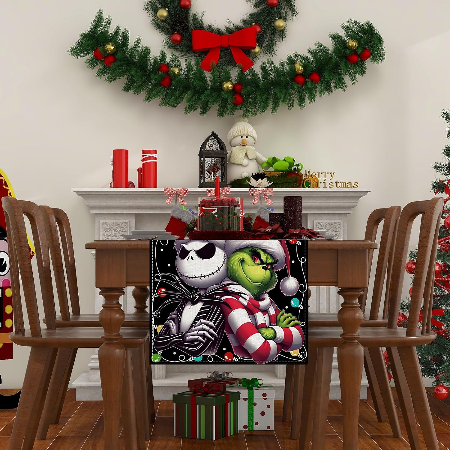 Rvsticty Christmas Table Runner,Xmas Winter Decorations for Home Decor