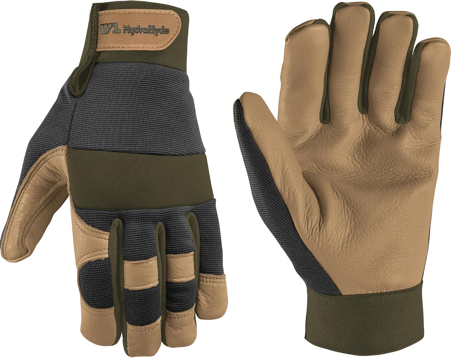Wells Lamont Men's Leather Palm Work Gloves – HydraHyde Water-Resistant Leather, Flexible Spandex Back, Adjustable Closure