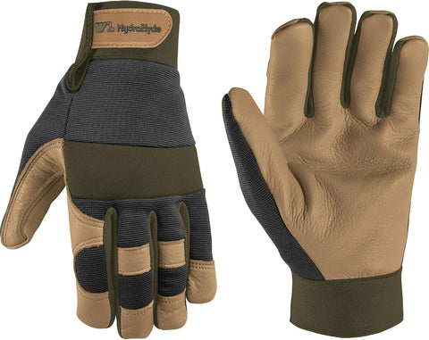 Wells Lamont Men's Leather Palm Work Gloves – HydraHyde Water-Resistant Leather, Flexible Spandex Back, Adjustable Closure