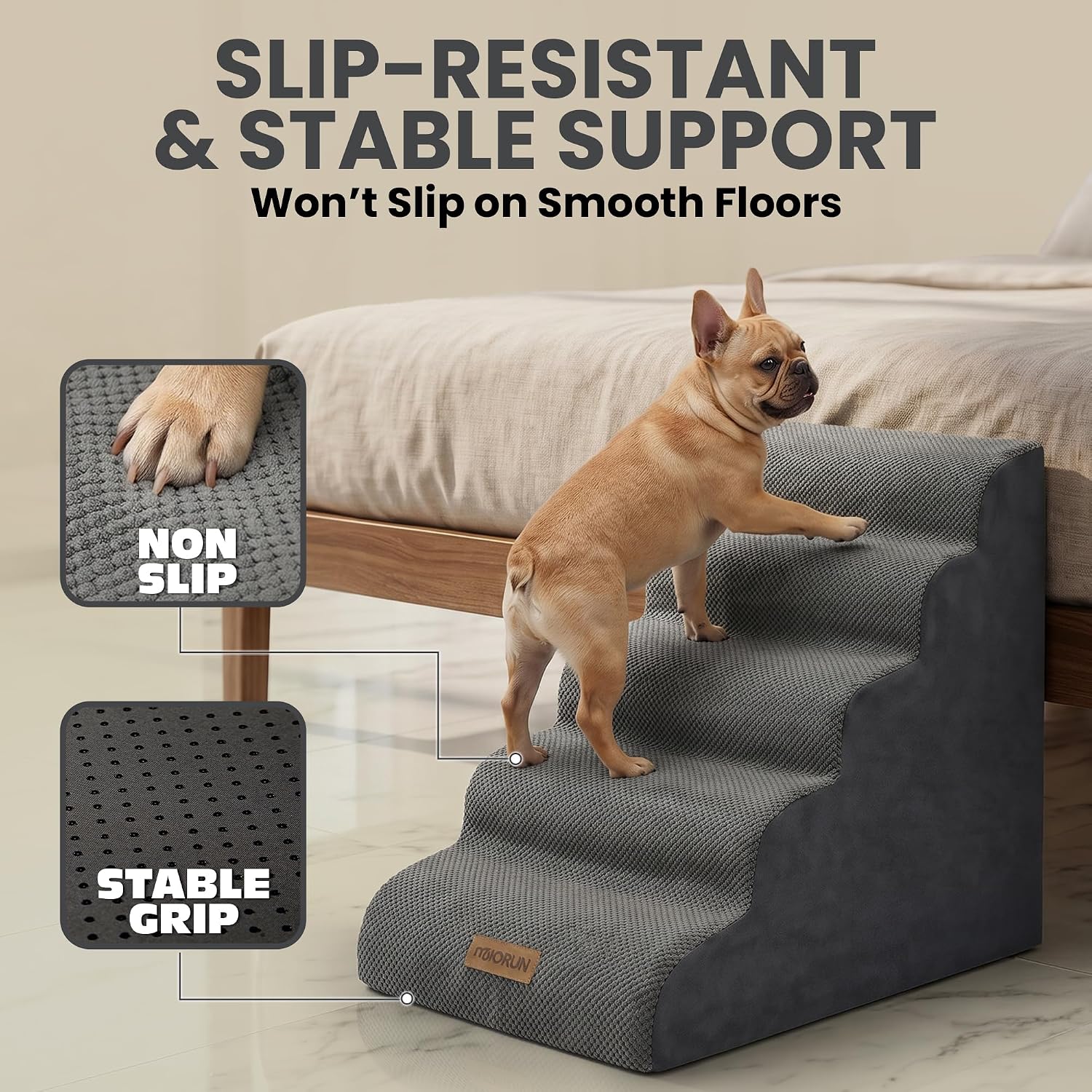 Miorun Dog Stairs for High Beds, 24.5" Foam Pet Ramp Step for Small Dogs