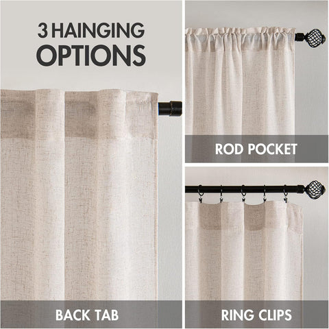 MIULEE Natural White Linen Curtains 52x63 Inch Length 2 Panels for Bedroom
