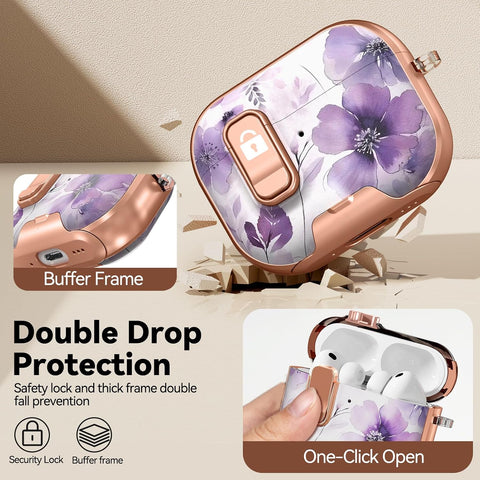 for AirPods Pro 3 Case 2025 with Safety Lock-Purple Flower