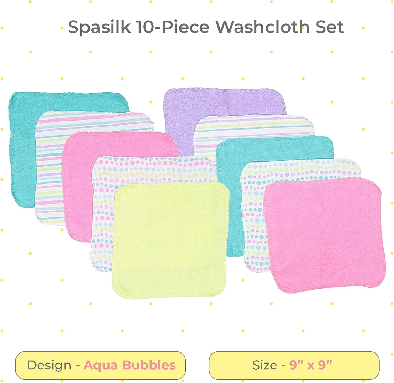 Spasilk Washcloth Wipes Set for Newborn Boys and Girls, Soft Terry Washcloth Set, Pack of 10, Aqua Bubbles