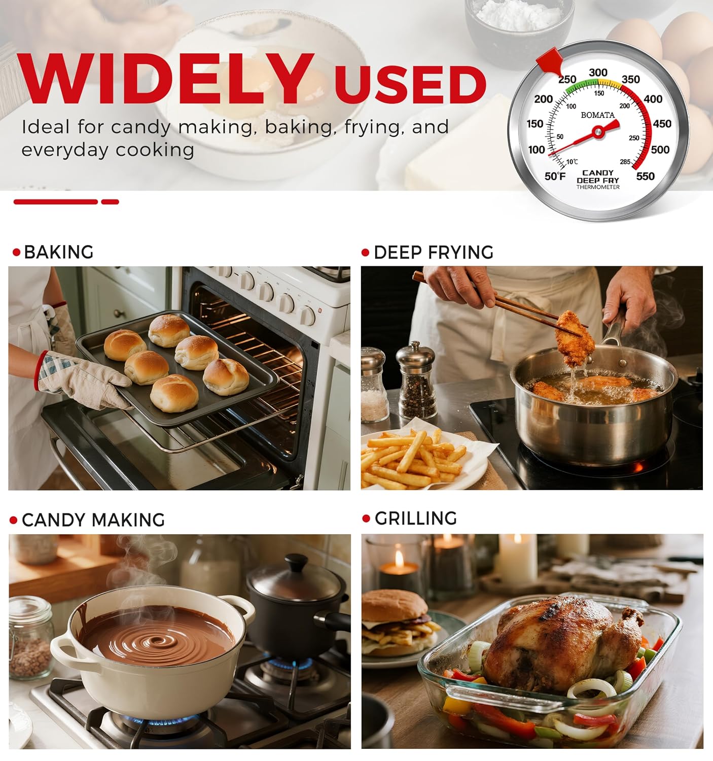 BOMATA Candy Thermometer with Pot Clip, Waterproof Deep Fry Oil Thermometer