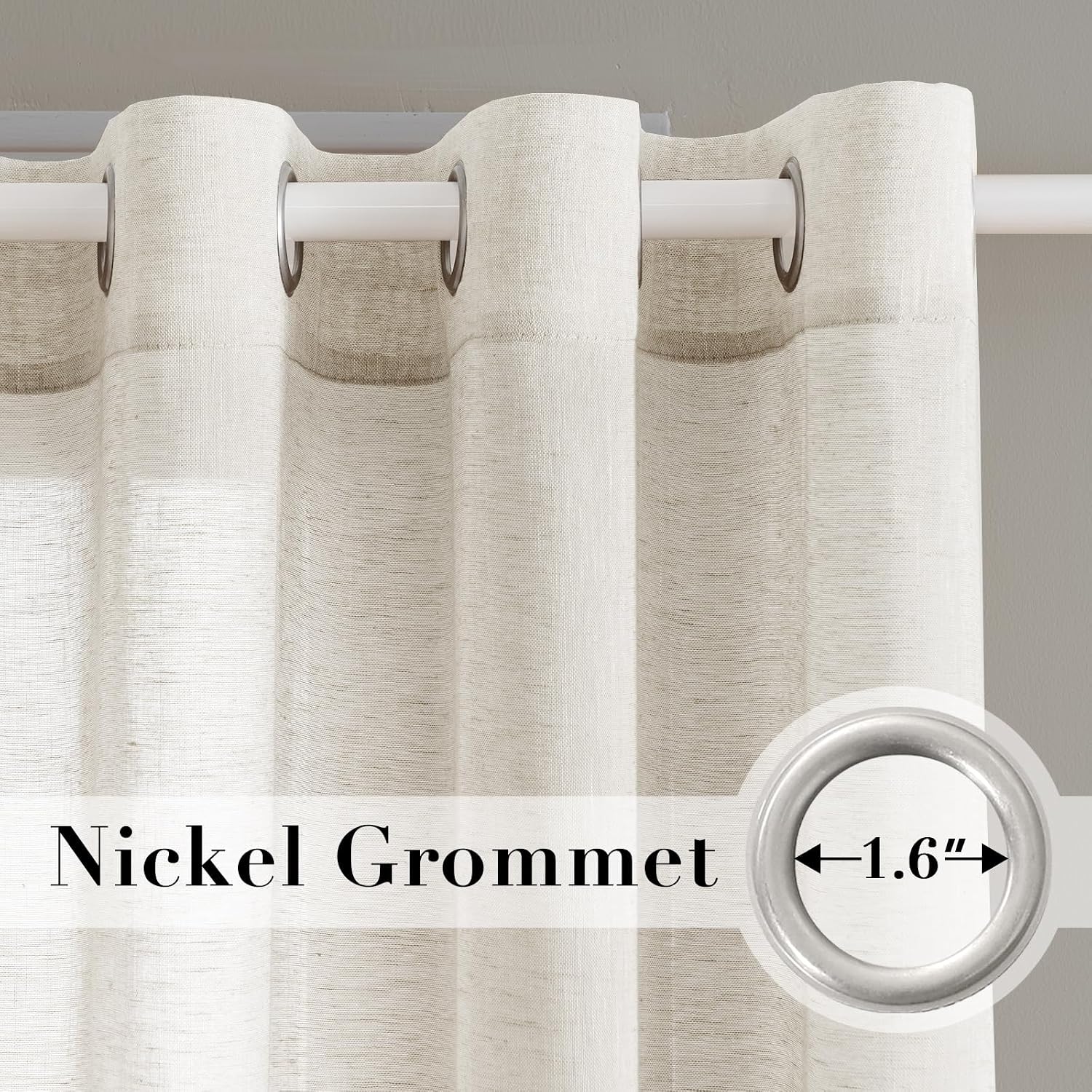 H.VERSAILTEX Ivory Linen Sheer Curtains 63" 2 Panels Grommet
