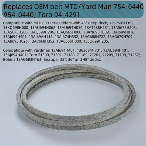 Holdly 754-0440 Deck Belt 1/2 x 99'', Mower Belt for MTD 754-0440 954-0440 754-018 Toro 94-4291, Snapper 7014225 7014225YP, Heavy Duty Riding Mower Fits 46'' Decks