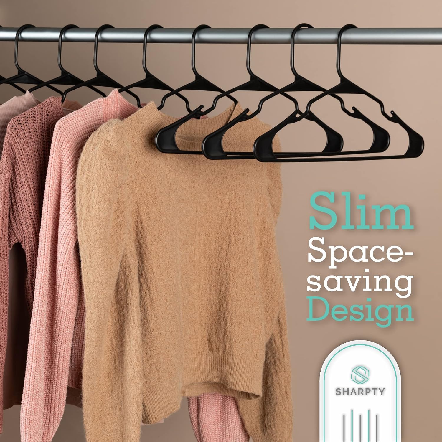 Sharpty Plastic Hangers Clothes Hangers for Clothing, Closet, Coats & Shirts - Notched, Durable, Thick, Tough & Space Saving - for Everyday Standard Use, Room Essentials & Basics - 20 Pack - Black