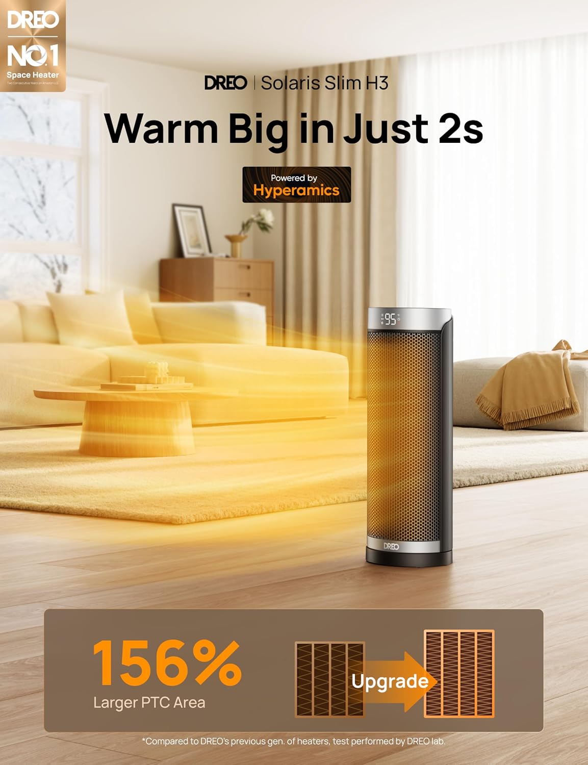 DREO 1500W Electric Space Heater with Remote for Large Room Bedroom,16 Inch