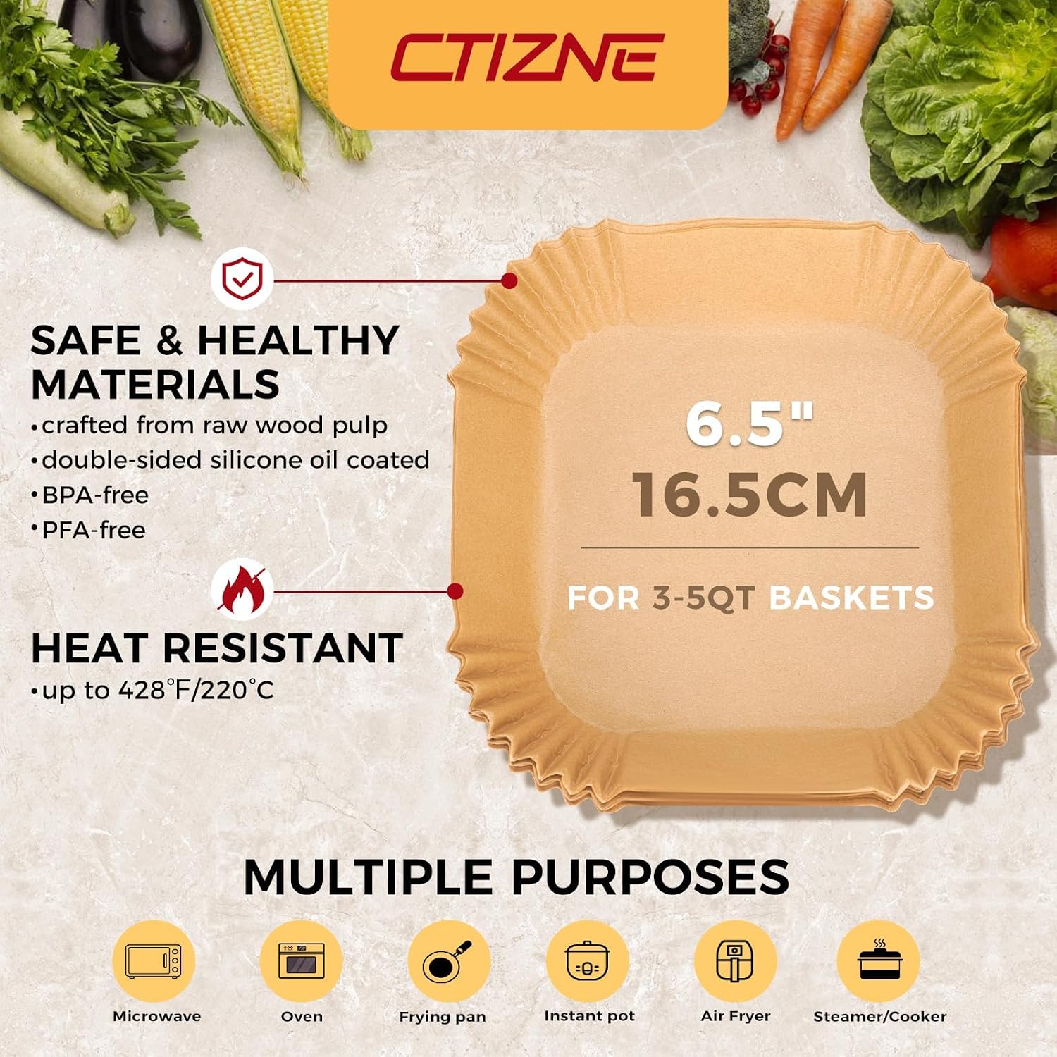 Ctizne 420PCS Air Fryer Liners Disposable for 6.5" Square Air Fryers