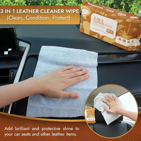 Air Jungles 3in1 Leather Cleaner Wipes 140 Count, Extra Large 8" x 10" Size
