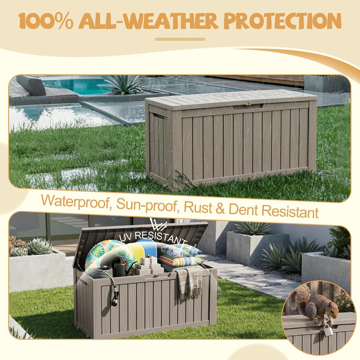 EFU Outdoor Storage Box Waterproof,150 Gal Gen 2 Resin Deck Box With Wheels