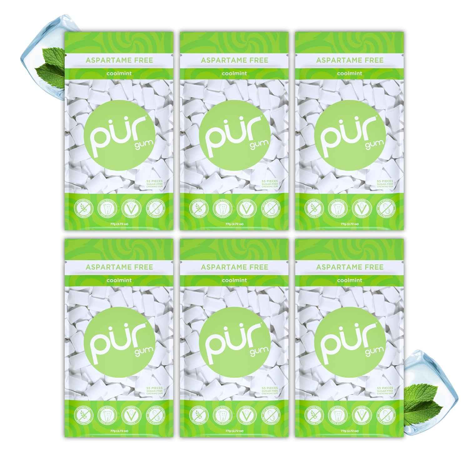 PUR Gum, Coolmint, Xylitol Gum, No Artificial Flavor, 330 Count (6x55)
