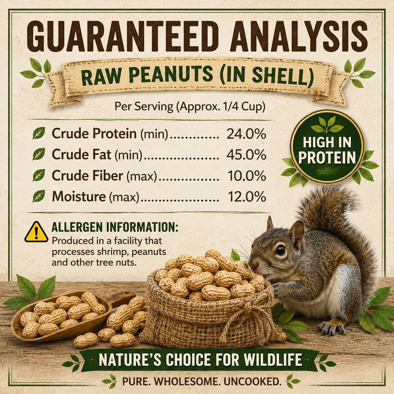 Office Roast Raw Peanuts in Shell 2 lb Bag – Unsalted, Natural & Healthy Snack – Plain Peanuts for Squirrels, Birds & Wildlife Feed