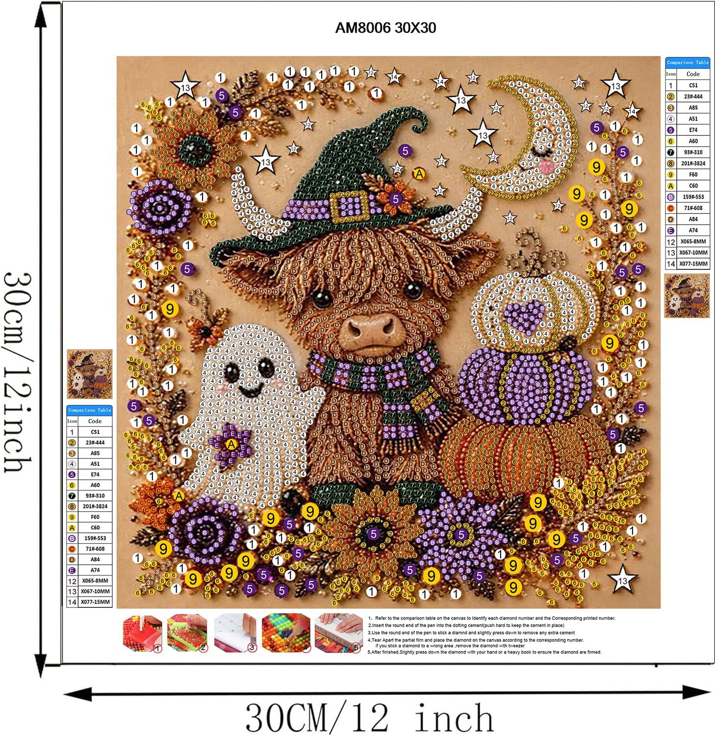 Halloween Ghost Pearl Painting Kit for Adults,Highland Cow Diamond Art Kits