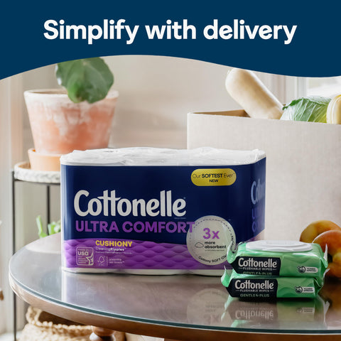 Cottonelle Ultra Comfort Toilet Paper with Cushiony CleaningRipples Texture, 24 Family Mega Rolls (24 Family Mega Rolls = 108 Regular Rolls) (4 Packs of 6), 296 Sheets per Roll, Packaging May Vary