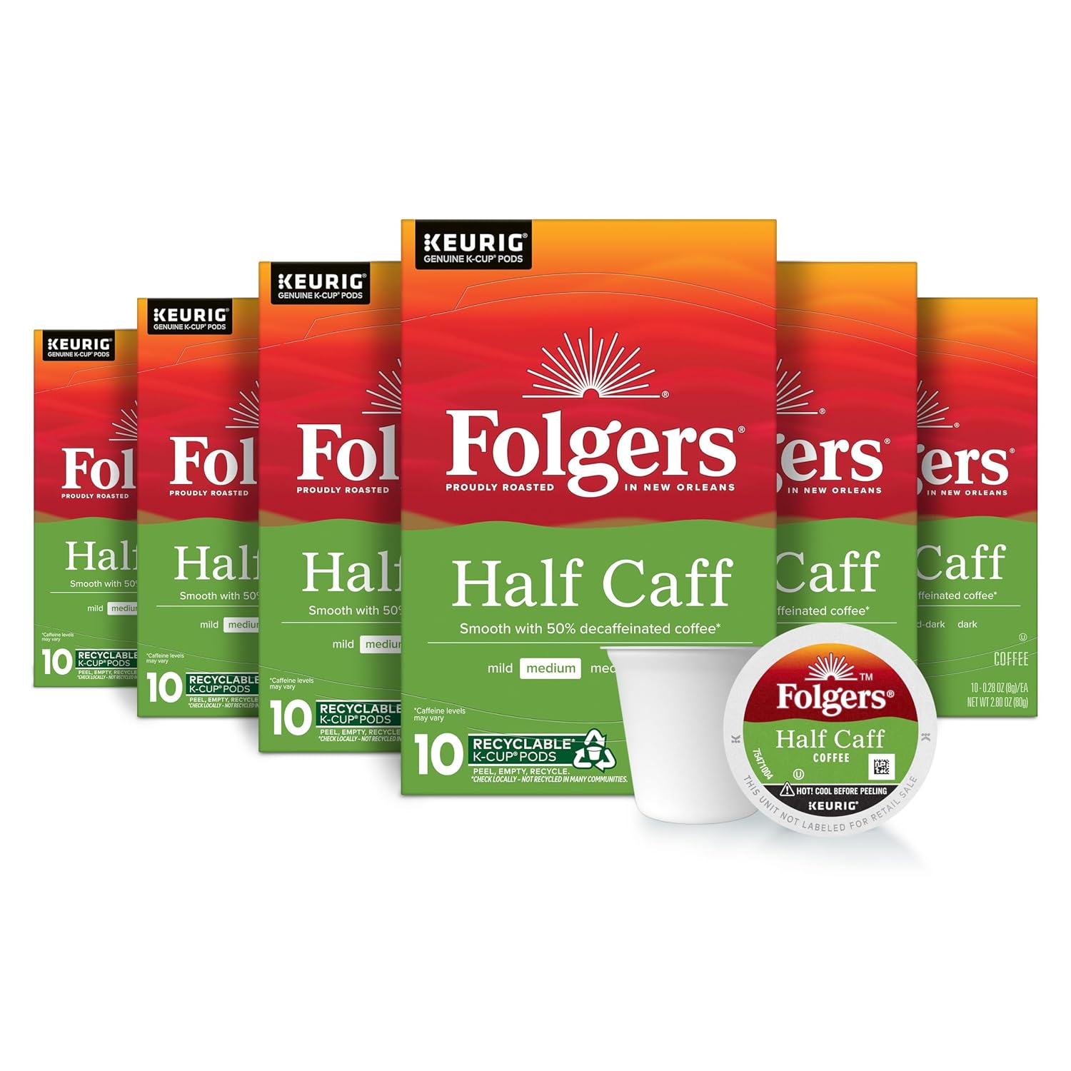 Folgers Half Caff Coffee, Medium Roast, Keurig K-Cup Pods, 60 Count