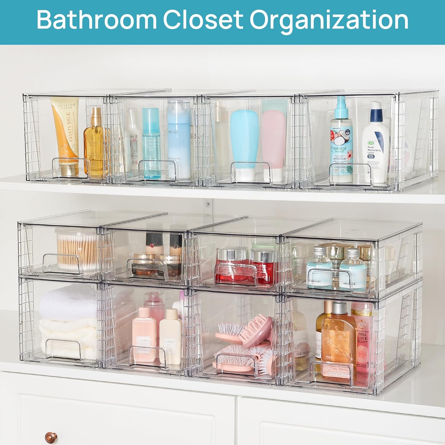 Vtopmart 4 Pack Large Stackable Storage Drawers, Clear